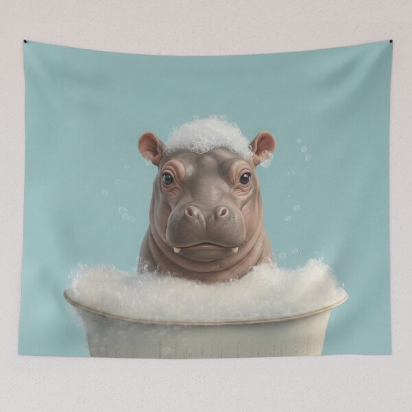 Item preview, Baby Hippo Bubble Bath Cute Nursery Bathroom Wall Art designed and sold by LazyOwlStore.