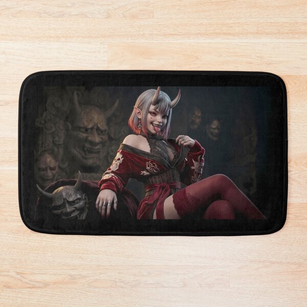 Item preview, White Hair Oni Demon Girl Red Kimono designed and sold by GalleryBrisArt.