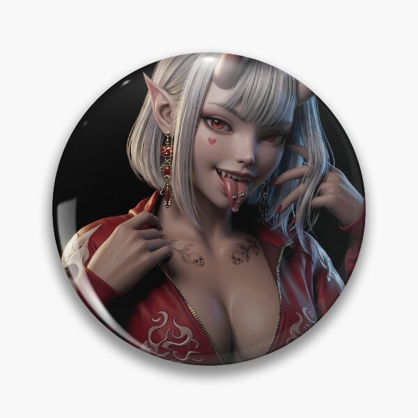 Item preview, White Hair Oni Demon Girl Red Kimono designed and sold by GalleryBrisArt.