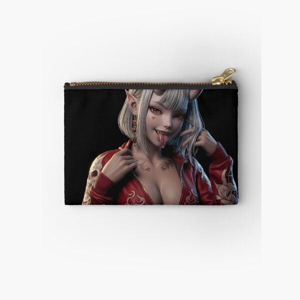 Item preview, White Hair Oni Demon Girl Red Kimono designed and sold by GalleryBrisArt.
