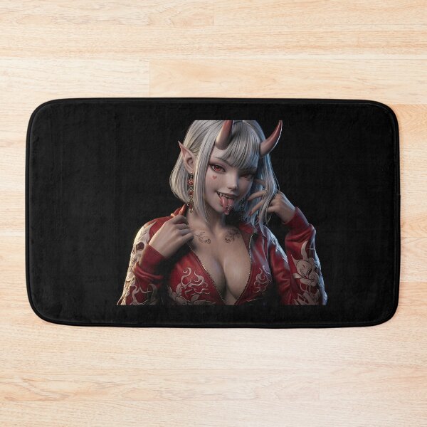 Item preview, White Hair Oni Demon Girl Red Kimono designed and sold by GalleryBrisArt.