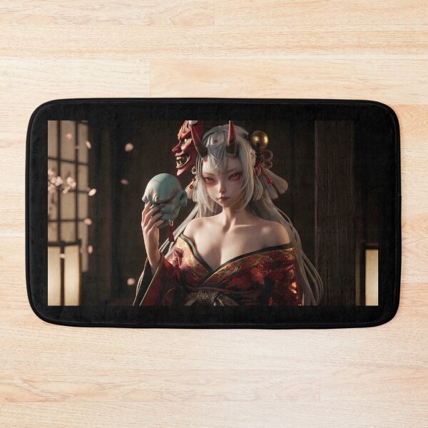 Item preview, White Hair Oni Demon Girl Red Kimono designed and sold by GalleryBrisArt.