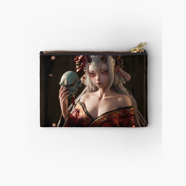Item preview, White Hair Oni Demon Girl Red Kimono designed and sold by GalleryBrisArt.