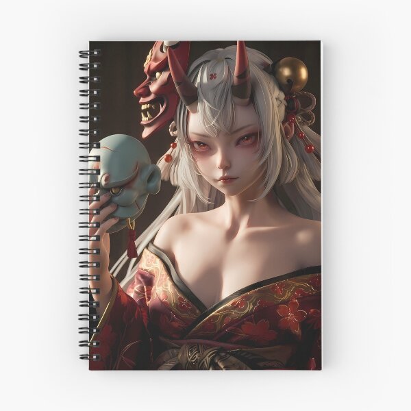 Item preview, White Hair Oni Demon Girl Red Kimono designed and sold by GalleryBrisArt.