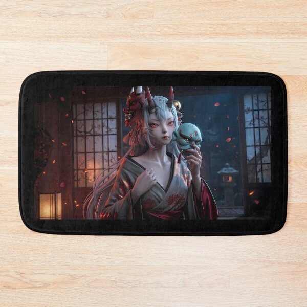 Item preview, White Hair Oni Demon Girl Red Kimono designed and sold by GalleryBrisArt.