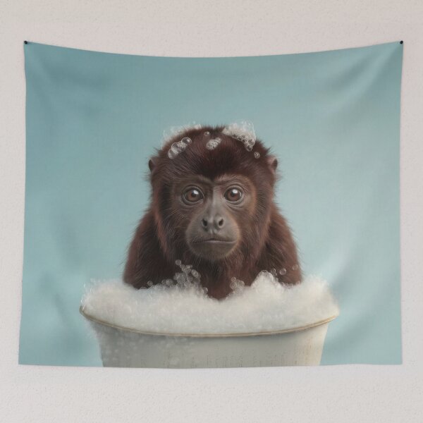 Item preview, Baby Howler Monkey Bubble Bath Cute Nursery Bathroom Wall Art designed and sold by LazyOwlStore.