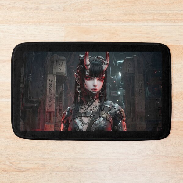 Item preview, Cyberpunk Oni Demon Girl Neon City designed and sold by GalleryBrisArt.