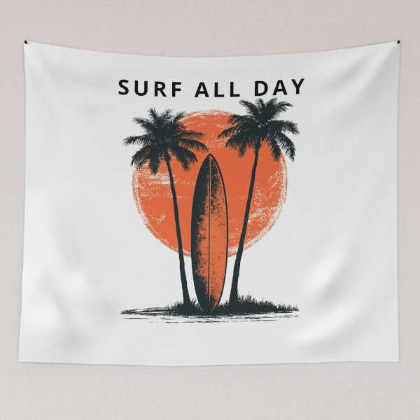 Item preview, Vintage Surfboard and Palm Trees Retro Sunset Art designed and sold by TrendyGalaxy.