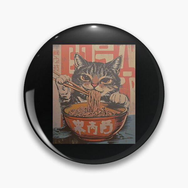 Artikelvorschau, Vintage-Wandbild mit japanischer Katze auf Leinwand, skurriles Poster einer schwarzen Katze beim Ramen-Essen entworfen und verkauft von tystock.