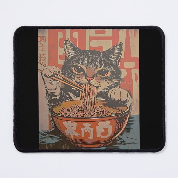 Item preview, Vintage Japanese Cat Canvas Wall Art, Quirky Black Cat Eating Ramen Poster designed and sold by tystock.