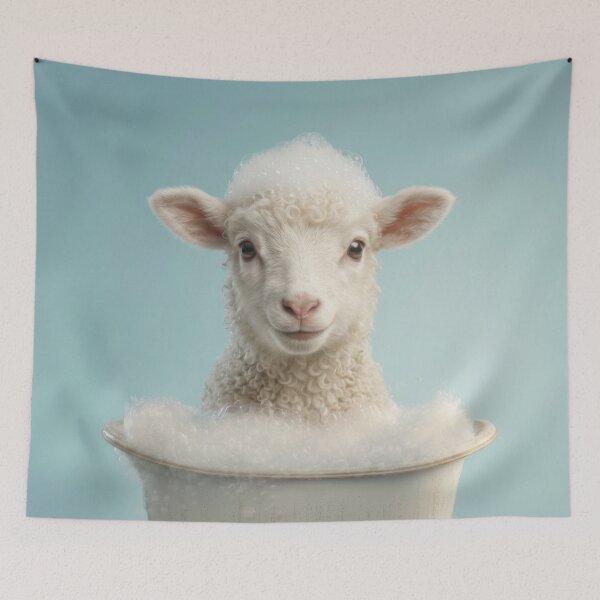 Item preview, Baby Lamb Bubble Bath Cute Nursery Bathroom Wall Art designed and sold by LazyOwlStore.