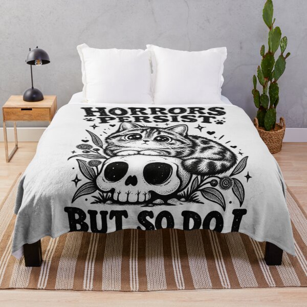 Item preview, The Horrors Persist But So Do I Funny Cat Skull Gothic Cute Design designed and sold by Yellowriversss.