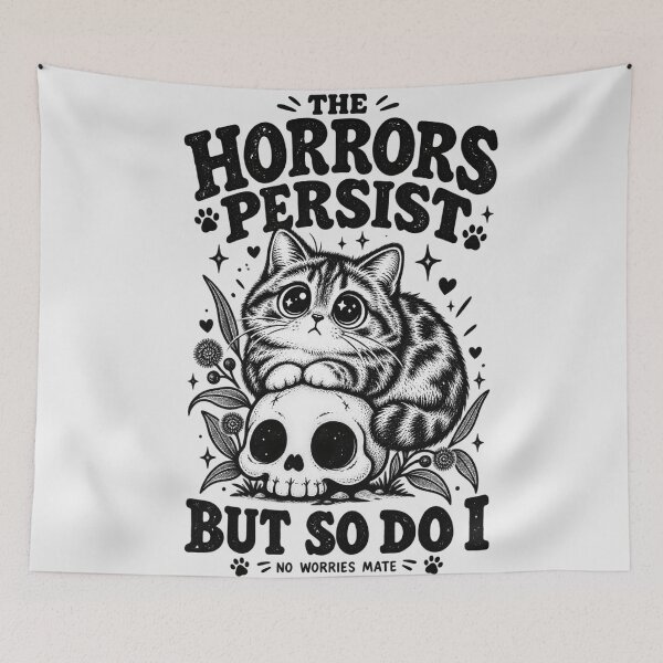 Item preview, The Horrors Persist But So Do I Funny Cat Skull Gothic Cute Design designed and sold by Yellowriversss.