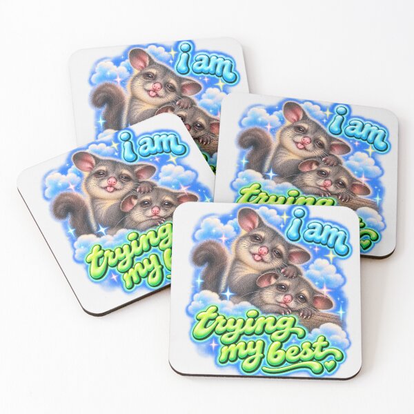 Item preview, I Am Trying My Best Cute Possum Australian Brushtail Possum Funny Mental Health Y2K Bubble Text Kawaii Possum Lover designed and sold by Yellowriversss.