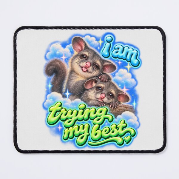 Item preview, I Am Trying My Best Cute Possum Australian Brushtail Possum Funny Mental Health Y2K Bubble Text Kawaii Possum Lover designed and sold by Yellowriversss.