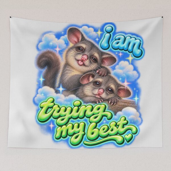 Item preview, I Am Trying My Best Cute Possum Australian Brushtail Possum Funny Mental Health Y2K Bubble Text Kawaii Possum Lover designed and sold by Yellowriversss.