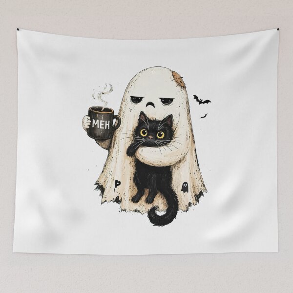 Item preview, Halloween Ghost Holding Black Cat Funny designed and sold by ellapaintcoast.