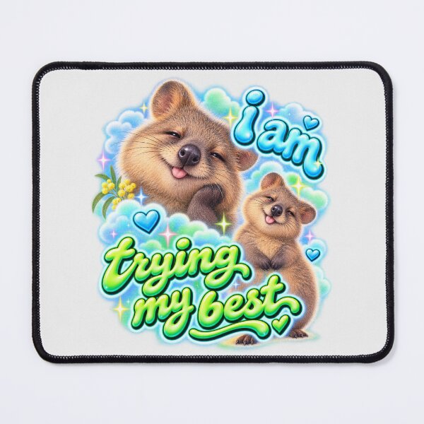 Item preview, I Am Trying My Best Cute Quokka Australian Happiest Animal Funny Mental Health Y2K Bubble Text Wattle Flower designed and sold by Yellowriversss.