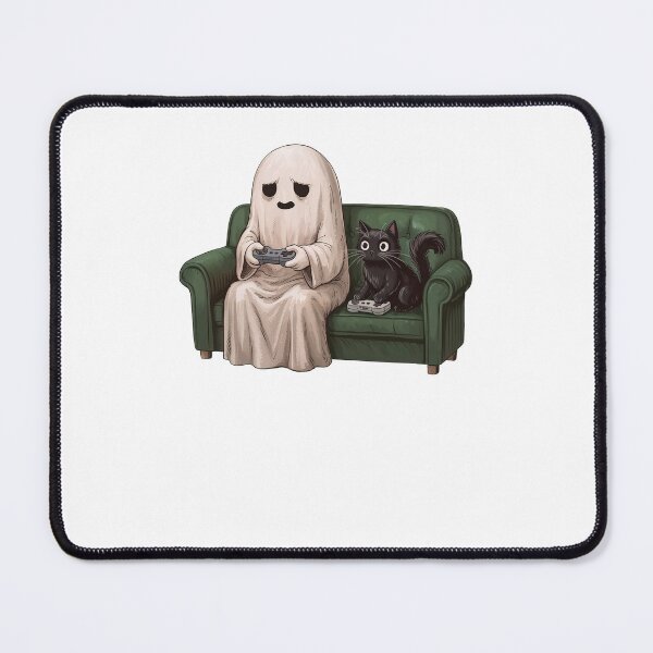 Item preview, Halloween Ghost Playing Video Game with Black Cat designed and sold by ellapaintcoast.