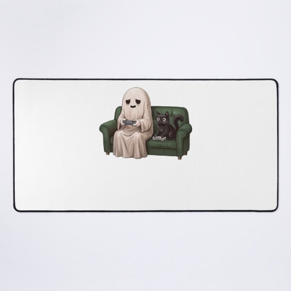 Item preview, Halloween Ghost Playing Video Game with Black Cat designed and sold by ellapaintcoast.