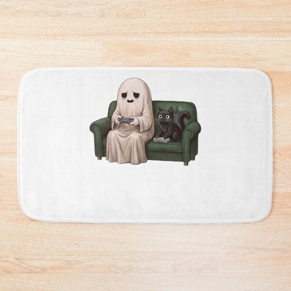 Item preview, Halloween Ghost Playing Video Game with Black Cat  designed and sold by ellapaintcoast.