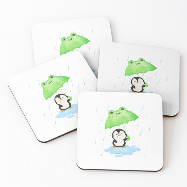 Item preview, Cute Penguin with Frog Umbrella in the Rain designed and sold by Mazza-mazza.