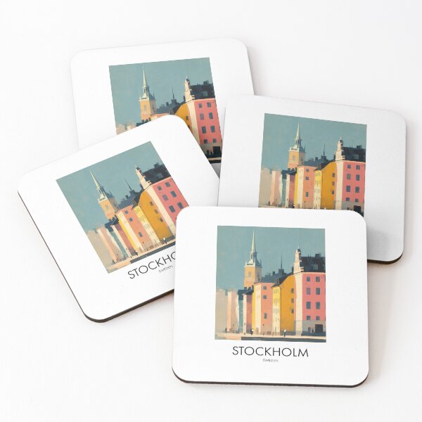 Item preview, Stockholm Old Town, Colorful Pastel Decore Harbor, Coastal Pastel Decor designed and sold by MarkedArtPrints.