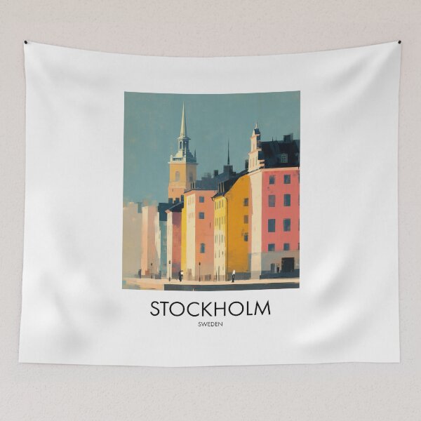 Item preview, Stockholm Old Town, Colorful Pastel Decore Harbor, Coastal Pastel Decor designed and sold by MarkedArtPrints.