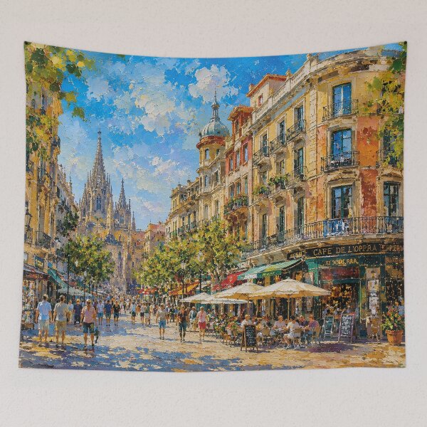 Item preview, Barcelona, Spain – a painting of a summer day in this beautiful European city designed and sold by GalleryKauffeld.