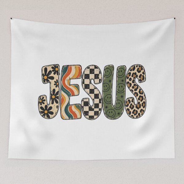 Item preview, Jesus Groovy Retro Patterns Cheetah Smiley Flower Vintage designed and sold by Derekquie.