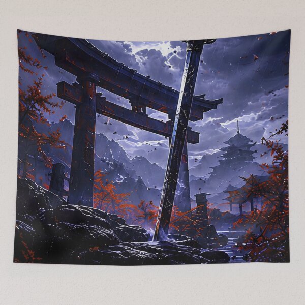 Item preview, Katana Sword by Torii Gate Stormy Night Japanese Anime Aesthetic Art designed and sold by LYAN-STORE.