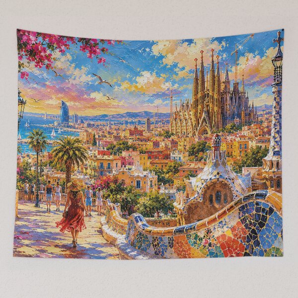 Item preview, Barcelona, Spain – a painting of a summer day in this beautiful European city designed and sold by GalleryKauffeld.
