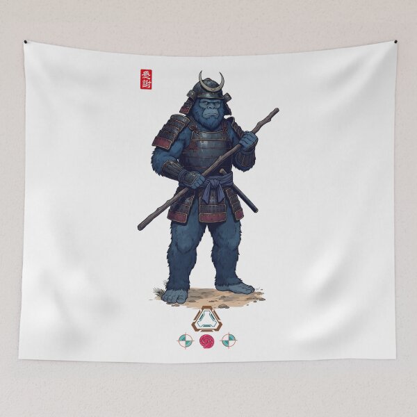 Item preview, Blue Samurai Bigfoot Japanese Vintage Style Illustration designed and sold by Whimsy Trail Co.
