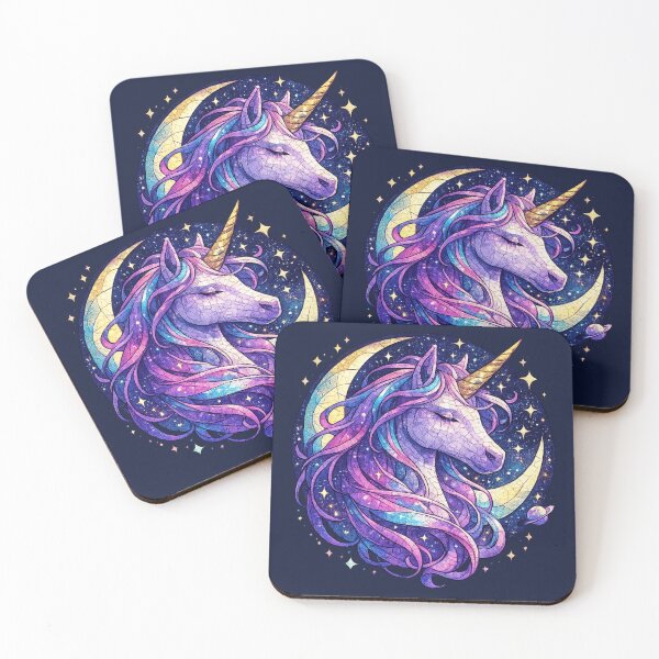 Item preview, Celestial Unicorn with Crescent Moon – Stained Glass Cosmic Fantasy Art designed and sold by From Cyryl with Love.