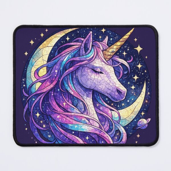 Item preview, Celestial Unicorn with Crescent Moon – Stained Glass Cosmic Fantasy Art designed and sold by From Cyryl with Love.