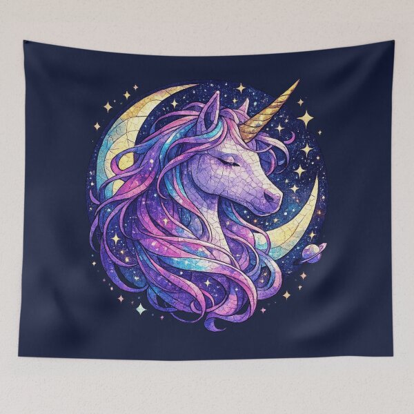 Item preview, Celestial Unicorn with Crescent Moon – Stained Glass Cosmic Fantasy Art designed and sold by From Cyryl with Love.