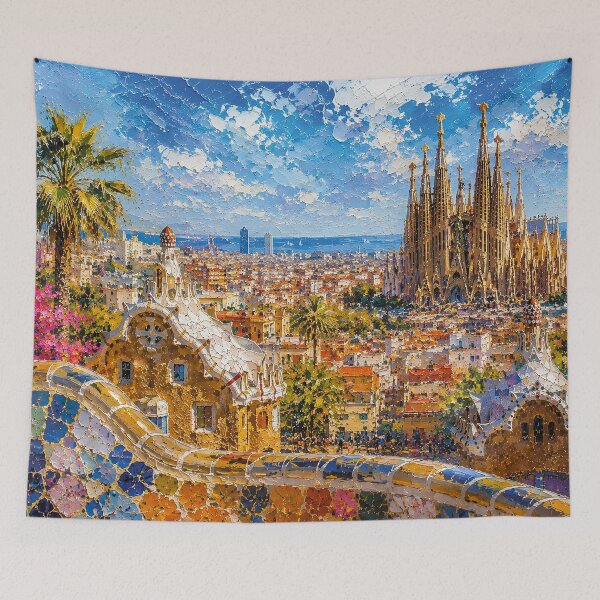Item preview, Barcelona, Spain – a painting of a summer day in this beautiful European city designed and sold by GalleryKauffeld.