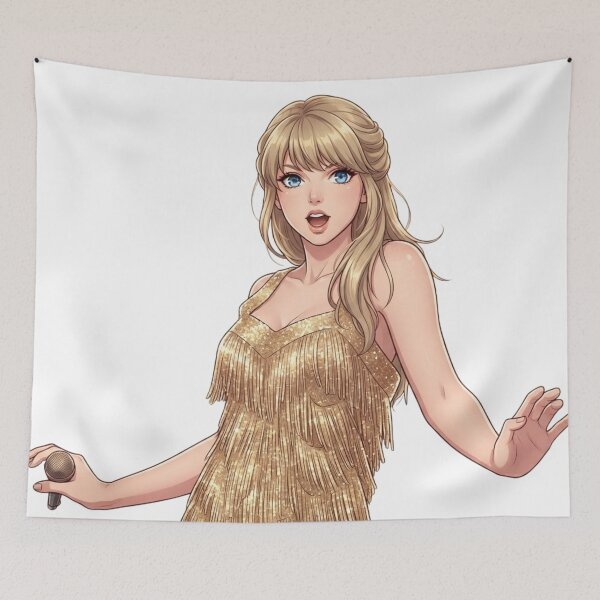 Item preview, Taylor Swift The Eras Tour - Fearless Era Golden Fringe Dress Anime Art designed and sold by LogicLoop.