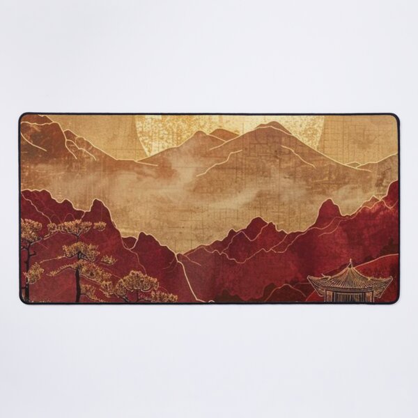 Item preview, Vintage Japanese Gold Pagoda Red Mountain Sunset Crane Art designed and sold by LYAN-STORE.