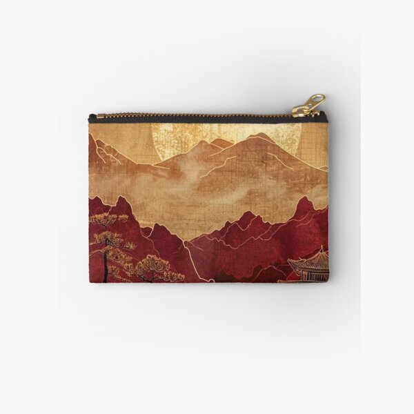 Item preview, Vintage Japanese Gold Pagoda Red Mountain Sunset Crane Art designed and sold by LYAN-STORE.