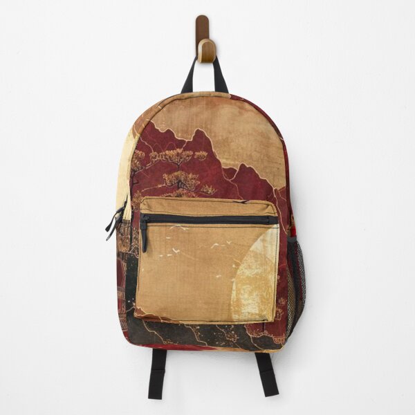 Item preview, Vintage Japanese Gold Pagoda Red Mountain Sunset Crane Art designed and sold by LYAN-STORE.