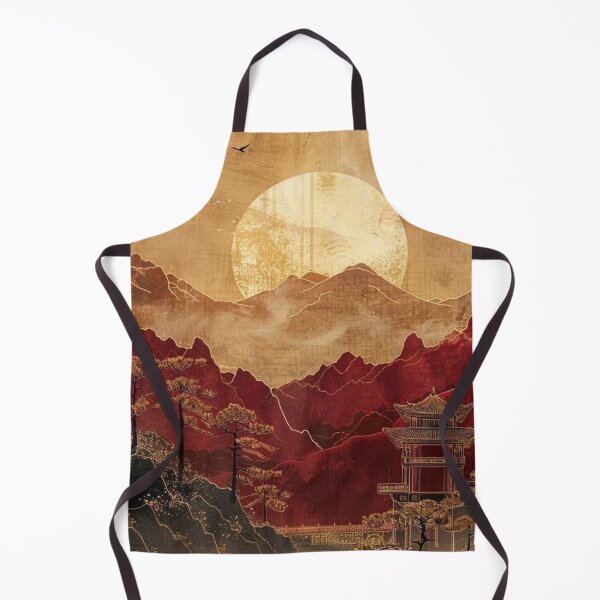 Artikelvorschau, Vintage japanische Goldpagode Roter Berg Sonnenuntergang Kranich Kunst entworfen und verkauft von LYAN-STORE.