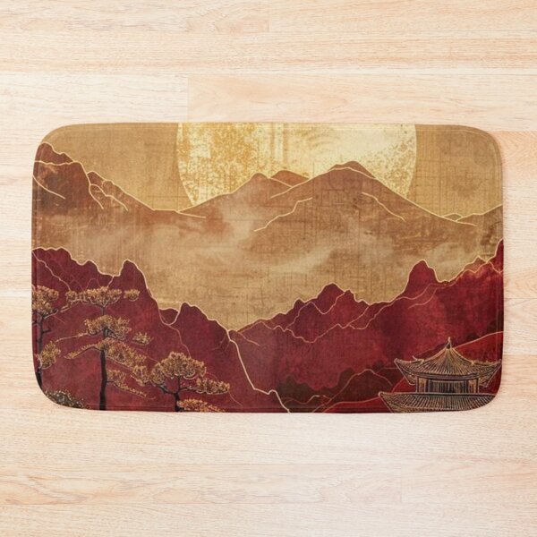 Item preview, Vintage Japanese Gold Pagoda Red Mountain Sunset Crane Art designed and sold by LYAN-STORE.