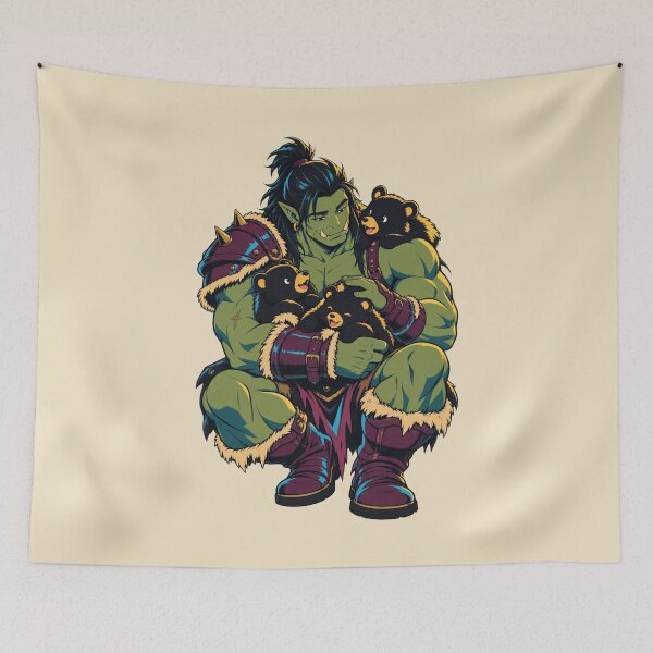 Item preview, Gentle Orc and Bear Cubs – Wholesome Fantasy Forest Art designed and sold by KungPowUnicorn.