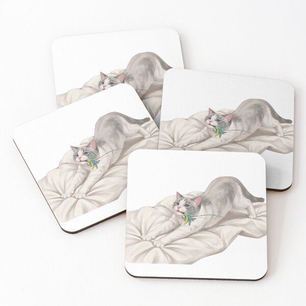 Item preview, Cute Cat Stretching and Playing with Feather Toy designed and sold by PetalsPaws.