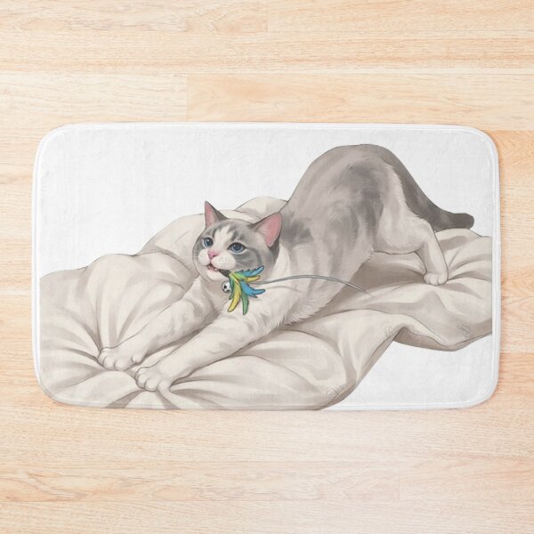 Item preview, Cute Cat Stretching and Playing with Feather Toy designed and sold by PetalsPaws.