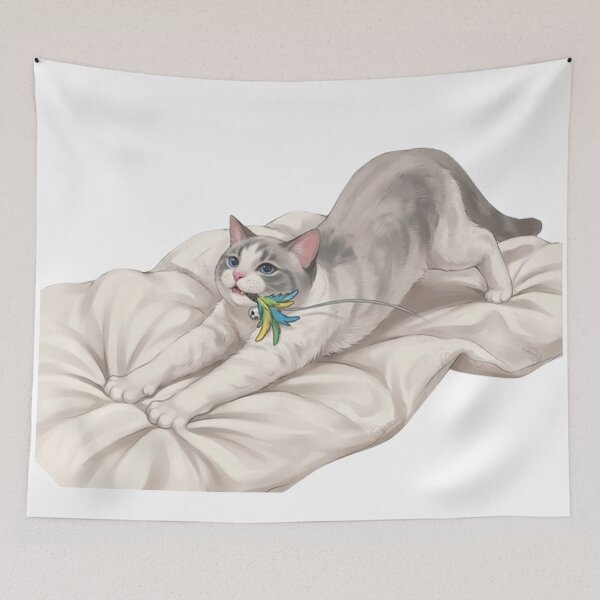 Item preview, Cute Cat Stretching and Playing with Feather Toy designed and sold by PetalsPaws.