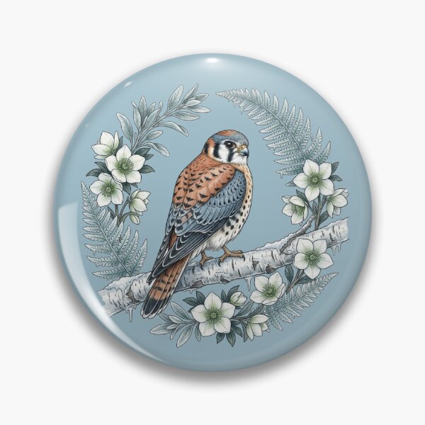 Item preview, American Kestrel Vintage Winter Botanical Wreath Bird Art  designed and sold by BirdsnStuff.