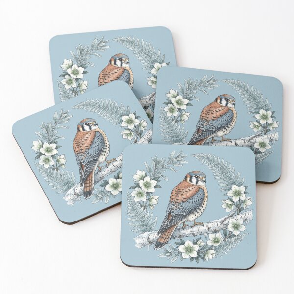 Item preview, American Kestrel Vintage Winter Botanical Wreath Bird Art  designed and sold by BirdsnStuff.
