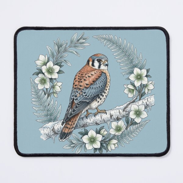 Item preview, American Kestrel Vintage Winter Botanical Wreath Bird Art designed and sold by BirdsnStuff.